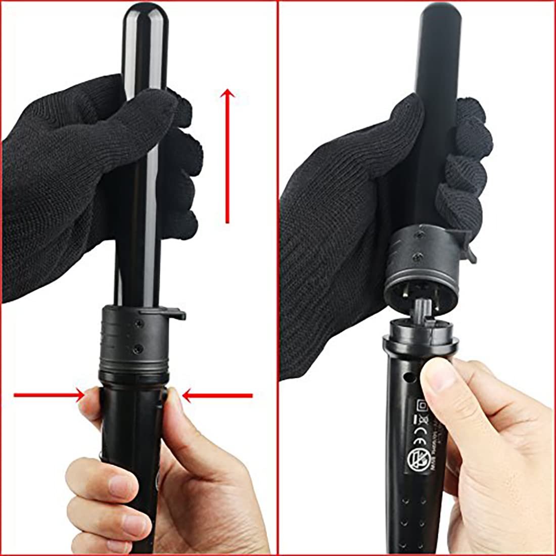 iMissiu Tourmaline 3 in 1 Curling Wand Set - Interchangeable Ceramic Barrels with Heat Resistant Glove, Black Avelisse