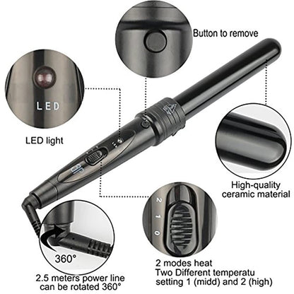 iMissiu Tourmaline 3 in 1 Curling Wand Set - Interchangeable Ceramic Barrels with Heat Resistant Glove, Black Avelisse