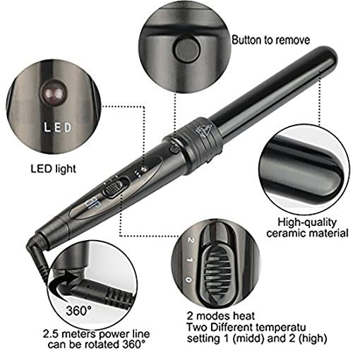 iMissiu Tourmaline 3 in 1 Curling Wand Set - Interchangeable Ceramic Barrels with Heat Resistant Glove, Black Avelisse
