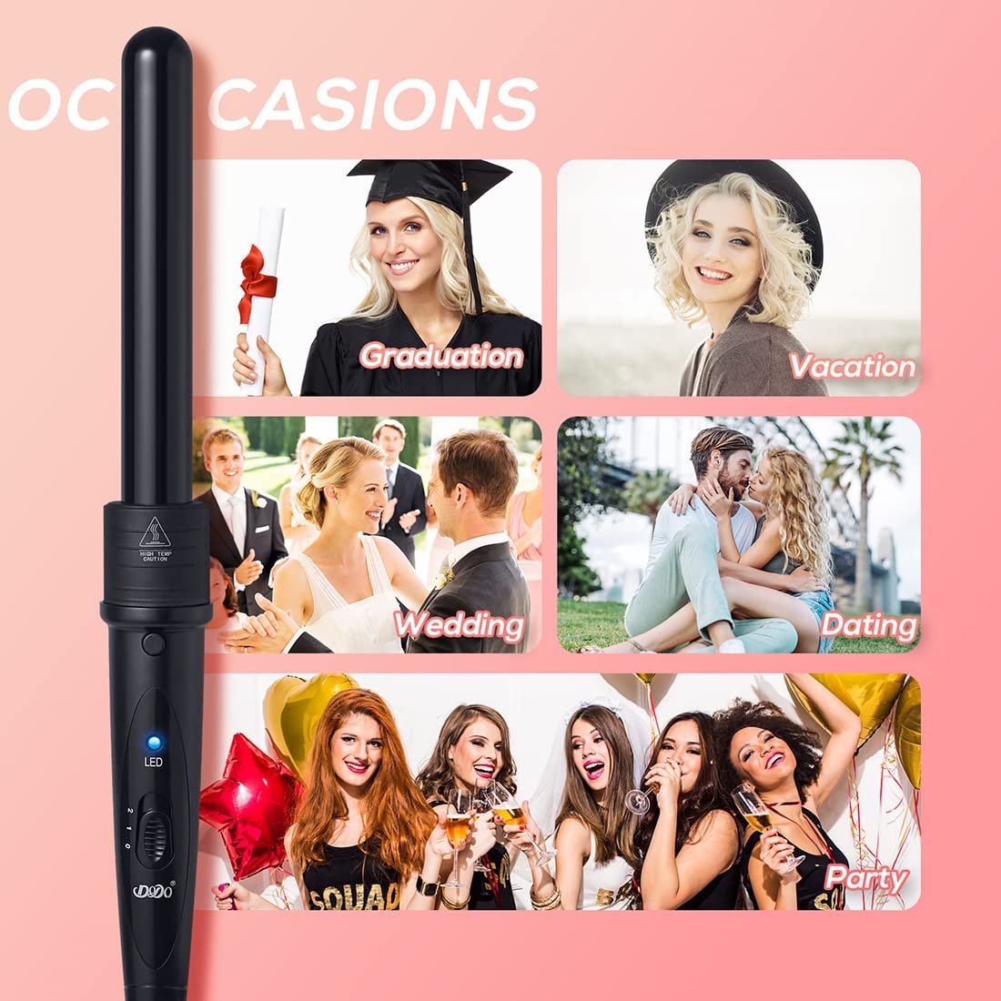 iMissiu Tourmaline 3 in 1 Curling Wand Set - Interchangeable Ceramic Barrels with Heat Resistant Glove, Black Avelisse
