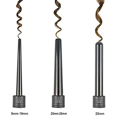 iMissiu Tourmaline 3 in 1 Curling Wand Set - Interchangeable Ceramic Barrels with Heat Resistant Glove, Black Avelisse