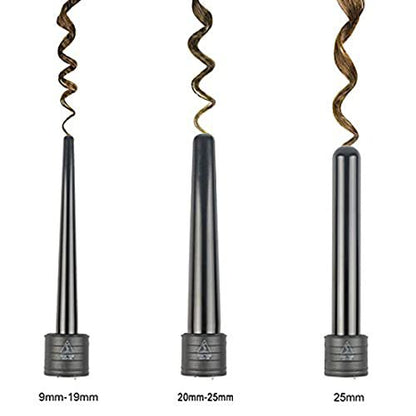 iMissiu Tourmaline 3 in 1 Curling Wand Set - Interchangeable Ceramic Barrels with Heat Resistant Glove, Black Avelisse