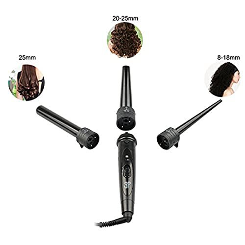 iMissiu Tourmaline 3 in 1 Curling Wand Set - Interchangeable Ceramic Barrels with Heat Resistant Glove, Black Avelisse