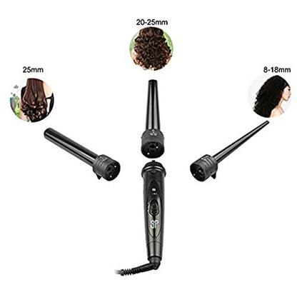 iMissiu Tourmaline 3 in 1 Curling Wand Set - Interchangeable Ceramic Barrels with Heat Resistant Glove, Black Avelisse
