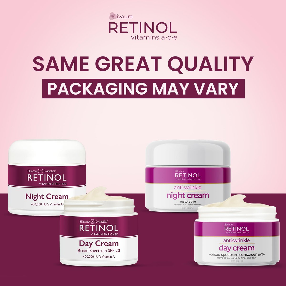 LIVAURA Retinol Anti-Aging Night Cream & Day Cream Duo - Vitamin Enriched 24-Hour Skincare for Younger-Looking Skin, 1 oz Each Avelisse