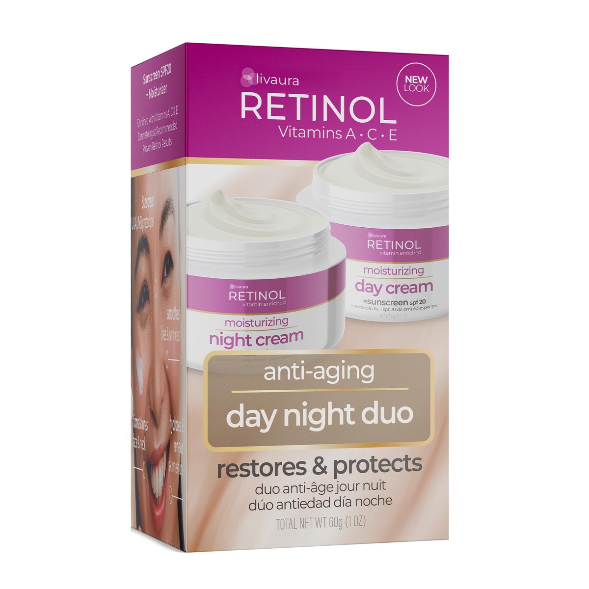 LIVAURA Retinol Anti-Aging Night Cream & Day Cream Duo - Vitamin Enriched 24-Hour Skincare for Younger-Looking Skin, 1 oz Each Avelisse