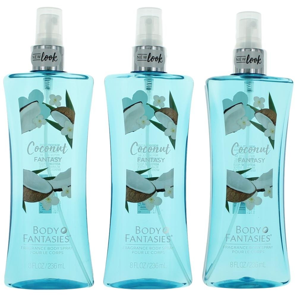 Coconut Fantasy by Body Fantasies - 3 x 8 oz Fragrance Body Spray for Women, Long-Lasting Tropical Scent Avelisse