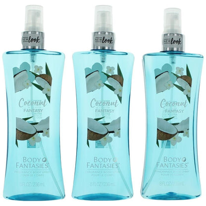 Coconut Fantasy by Body Fantasies - 3 x 8 oz Fragrance Body Spray for Women, Long-Lasting Tropical Scent Avelisse