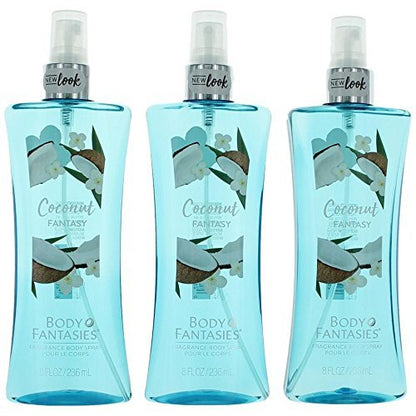 Coconut Fantasy by Body Fantasies - 3 x 8 oz Fragrance Body Spray for Women, Long-Lasting Tropical Scent Avelisse