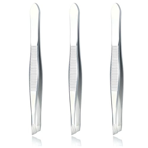 LUXXII Slant Tweezers 3-Pack – Precision Stainless Steel Slant Tip Tweezers for Eyebrow Hair Removal - görsel 2