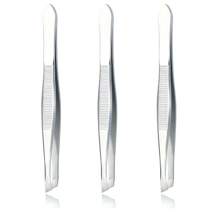 LUXXII Slant Tweezers 3-Pack – Precision Stainless Steel Slant Tip Tweezers for Eyebrow Hair Removal