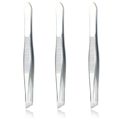 LUXXII Slant Tweezers 3-Pack – Precision Stainless Steel Slant Tip Tweezers for Eyebrow Hair Removal