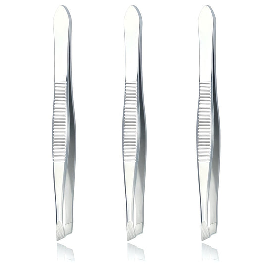 LUXXII Slant Tweezers 3-Pack – Precision Stainless Steel Slant Tip Tweezers for Eyebrow Hair Removal