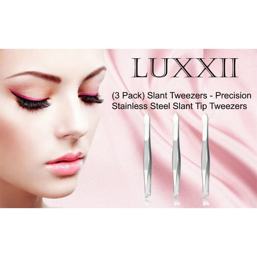 LUXXII Slant Tweezers 3-Pack – Precision Stainless Steel Slant Tip Tweezers for Eyebrow Hair Removal - görsel 12