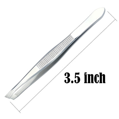 LUXXII Slant Tweezers 3-Pack – Precision Stainless Steel Slant Tip Tweezers for Eyebrow Hair Removal