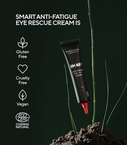 Madara Organic Skincare SMART Anti-Fatigue Eye Rescue Cream - 15 ml - Revitalize & Brighten with Antioxidants, Caffeine & Aescin - Vegan & Ecocert Certified