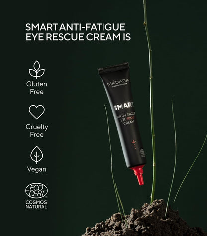 Madara Organic Skincare SMART Anti-Fatigue Eye Rescue Cream - 15 ml - Revitalize & Brighten with Antioxidants, Caffeine & Aescin - Vegan & Ecocert Certified