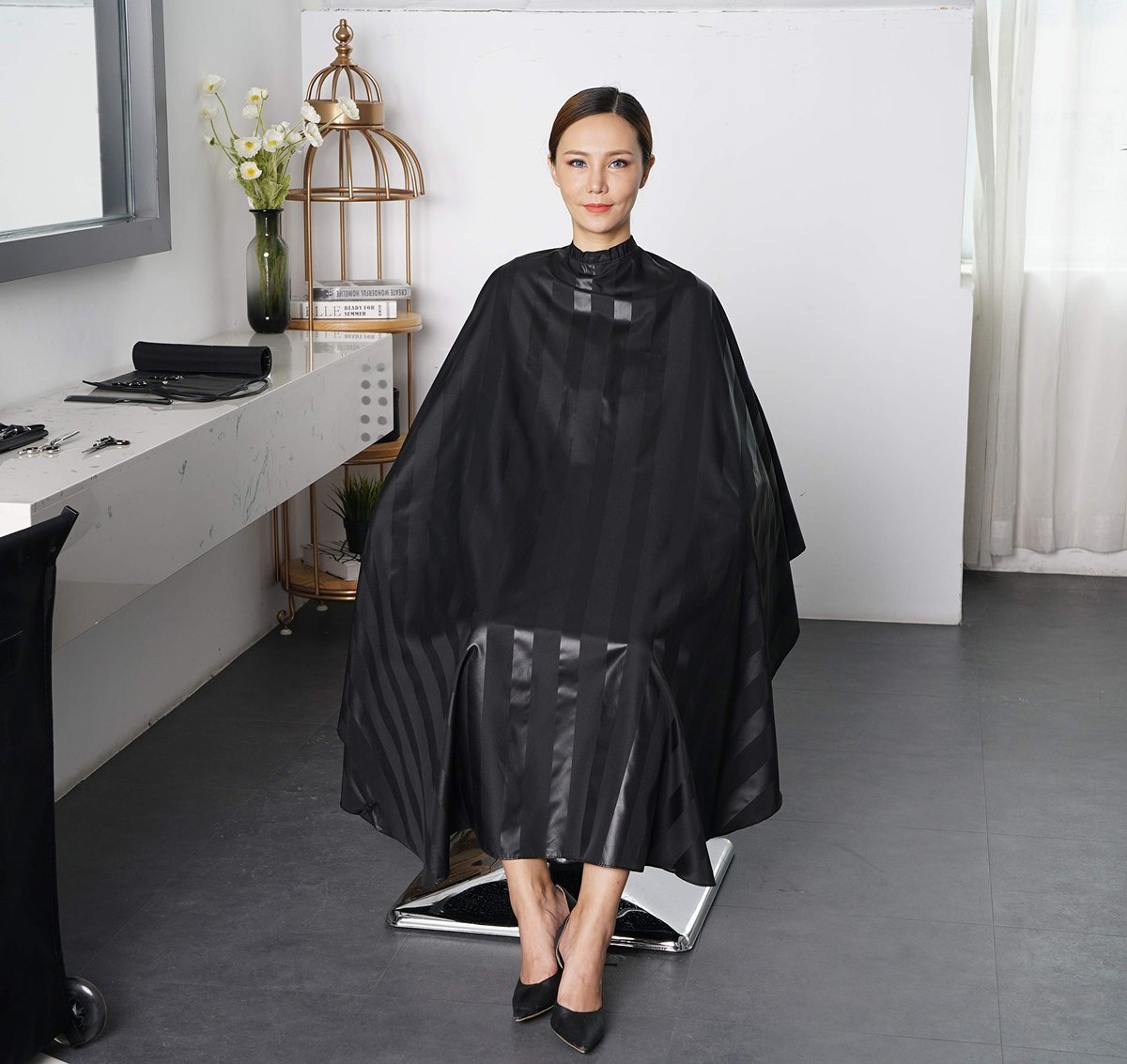 SMARTHAIR Professional Salon Cape - Black Polyester Barber Hair Cut Cape 54x62 Inch Avelisse