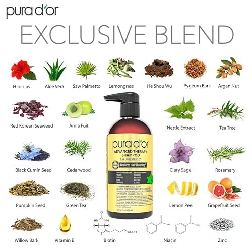 PURA D'OR Advanced Therapy Shampoo 16 oz - Reduces Hair Thinning & Increases Volume, Biotin & Argan Oil Infused, Sulfate-Free for All Hair Types Avelisse