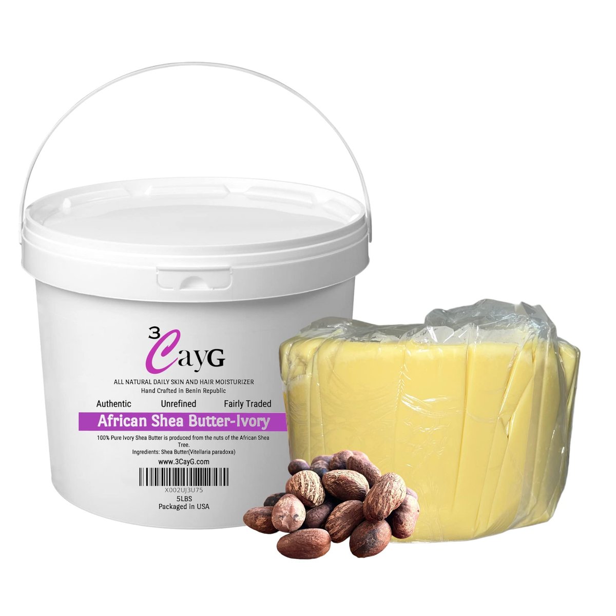 Raw Organic Ivory Shea Butter 5LB Pail – Clean, Ready-to-Use African Shea Butter for Body Butters, Soap Making, Haircare, Skincare & DIY Beauty Avelisse