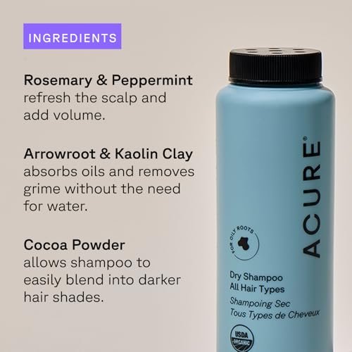 Acure Dry Shampoo Mini - Tinted Dry Shampoo for Blonde & Dark Hair, Non-Aerosol with Rosemary & Peppermint, 1.7 oz Travel Size Avelisse