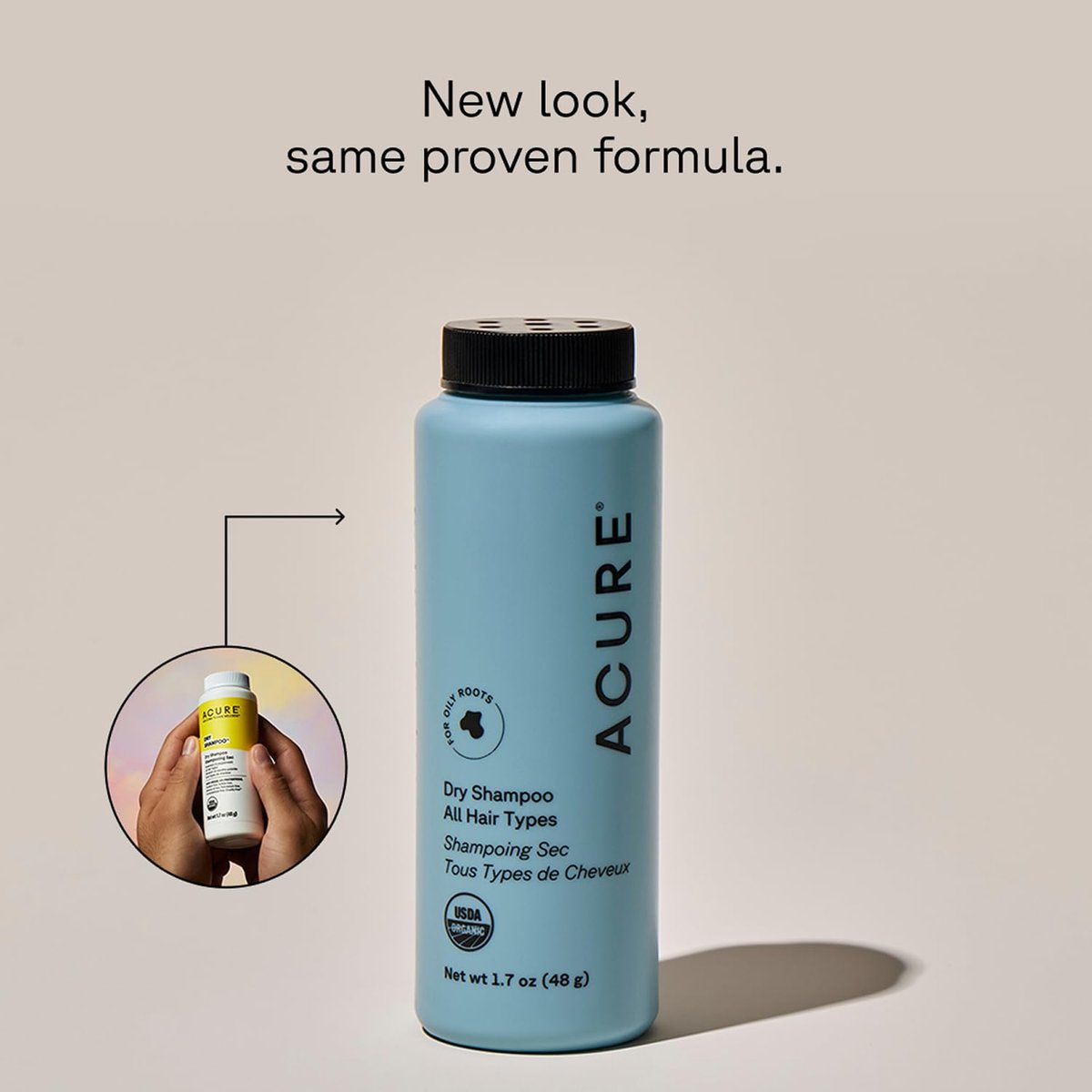 Acure Dry Shampoo Mini - Tinted Dry Shampoo for Blonde & Dark Hair, Non-Aerosol with Rosemary & Peppermint, 1.7 oz Travel Size Avelisse