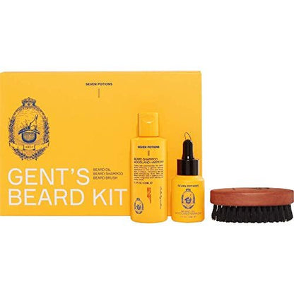 SEVEN POTIONS Beard Grooming Kit – Woodland Harmony: Beard Oil, Shampoo & Brush for Ultimate Beard Care (3-Piece Set)