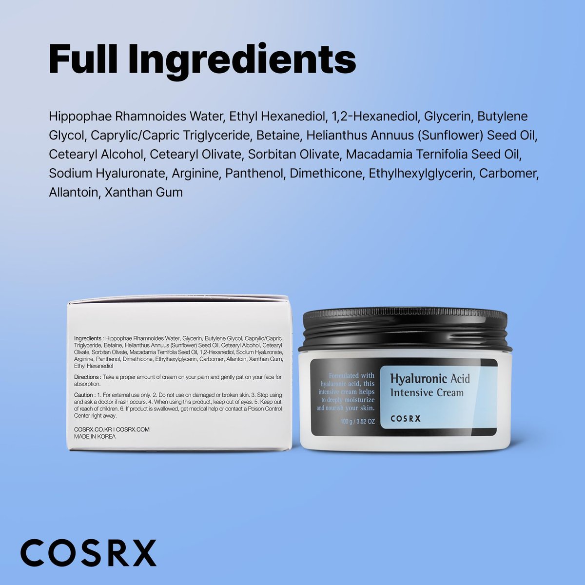 COSRX Hyaluronic Acid Moisturizing Cream – Long-Lasting Hydration for Sensitive Skin, 3.52 oz Avelisse