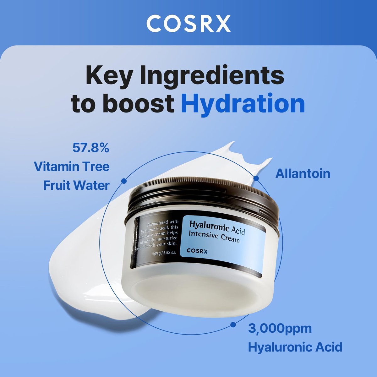 COSRX Hyaluronic Acid Moisturizing Cream – Long-Lasting Hydration for Sensitive Skin, 3.52 oz Avelisse
