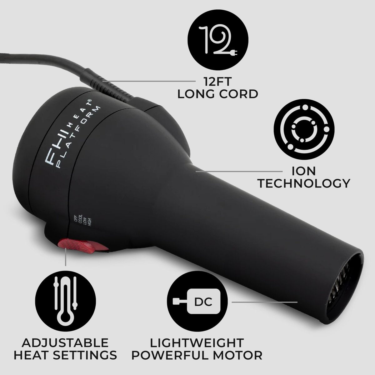 FHI Heat Platform Blow Out Handle-Less Negative Ion Hair Dryer – Lightweight Ceramic Hairdryer with HydraHeat for Frizz-Free Styles, Includes Diffuser, Nozzle, and Comb Avelisse