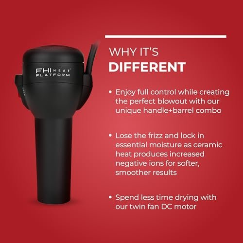 FHI Heat Platform Blow Out Handle-Less Negative Ion Hair Dryer – Lightweight Ceramic Hairdryer with HydraHeat for Frizz-Free Styles, Includes Diffuser, Nozzle, and Comb Avelisse