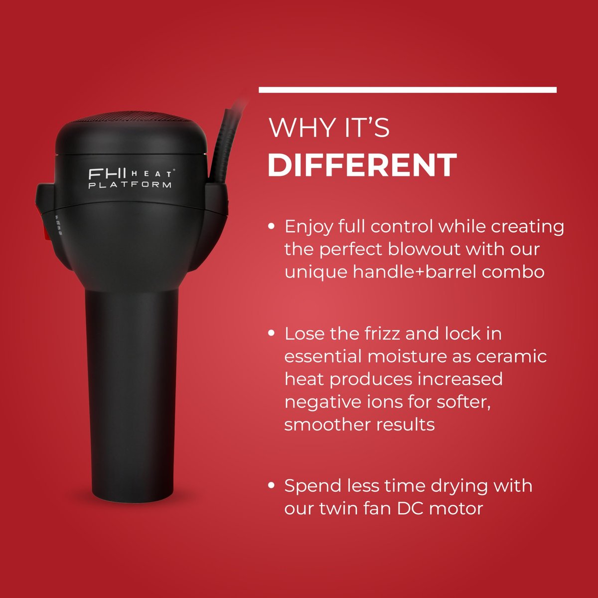 FHI Heat Platform Blow Out Handle-Less Negative Ion Hair Dryer – Lightweight Ceramic Hairdryer with HydraHeat for Frizz-Free Styles, Includes Diffuser, Nozzle, and Comb Avelisse