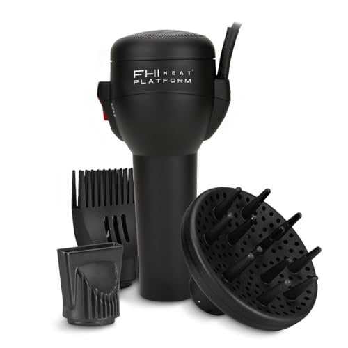 FHI Heat Platform Blow Out Handle-Less Negative Ion Hair Dryer – Lightweight Ceramic Hairdryer with HydraHeat for Frizz-Free Styles, Includes Diffuser, Nozzle, and Comb Avelisse