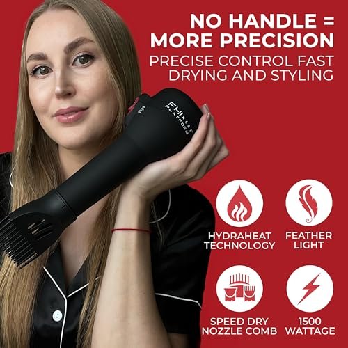 FHI Heat Platform Blow Out Handle-Less Negative Ion Hair Dryer – Lightweight Ceramic Hairdryer with HydraHeat for Frizz-Free Styles, Includes Diffuser, Nozzle, and Comb Avelisse