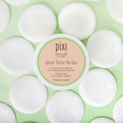 Pixi Glow Tonic to-Go | Gentle Exfoliating Toner Pads with Glycolic Acid for Radiant Skin | Alcohol-Free Daily Brightening | 60 Pads Avelisse