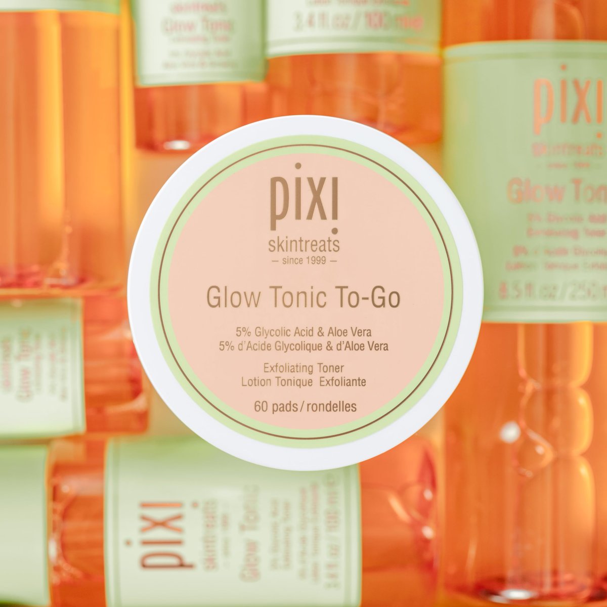 Pixi Glow Tonic to-Go | Gentle Exfoliating Toner Pads with Glycolic Acid for Radiant Skin | Alcohol-Free Daily Brightening | 60 Pads Avelisse