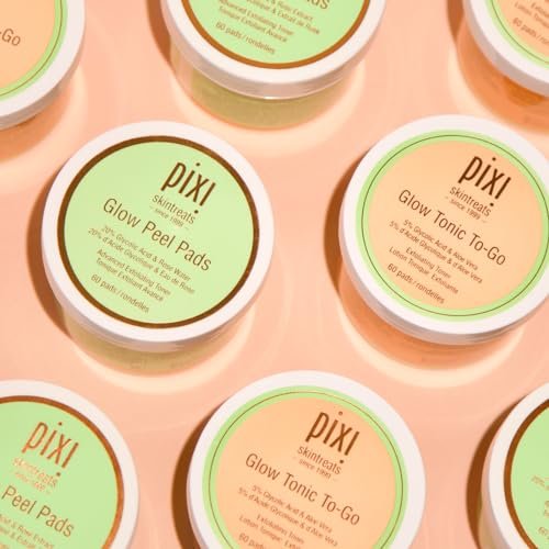 Pixi Glow Tonic to-Go | Gentle Exfoliating Toner Pads with Glycolic Acid for Radiant Skin | Alcohol-Free Daily Brightening | 60 Pads Avelisse