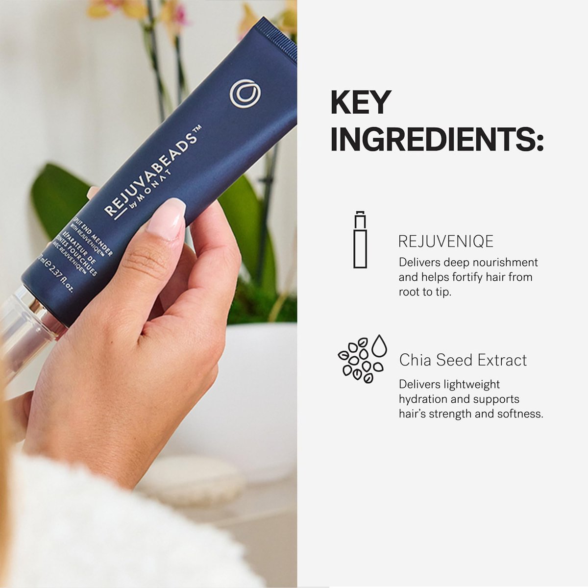 MONAT Rejuvabeads Leave-in Split End Mender with Rejuveniqe Oil – Lightweight Serum for Healthier Hair, 2.4 fl oz Avelisse