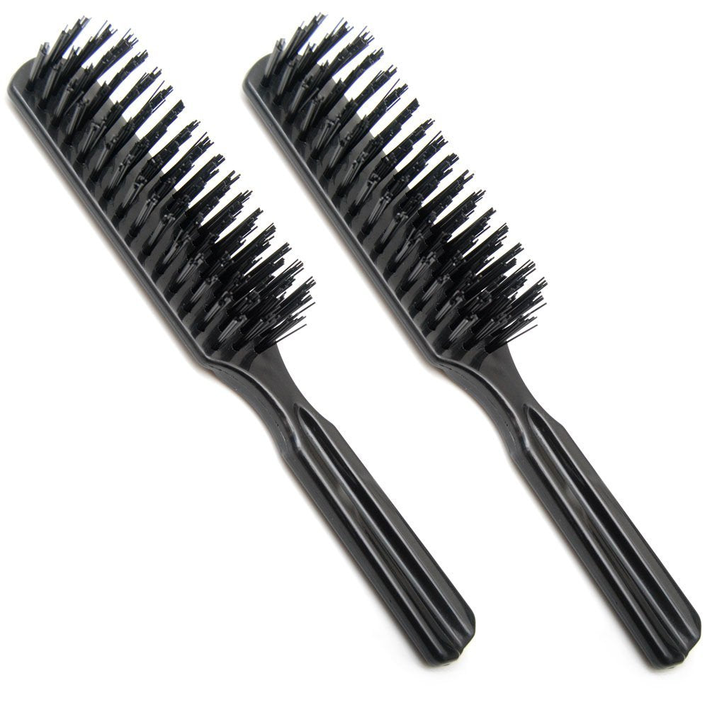 LUXXII 7.5" Pocket Plastic Handle Nylon Bristle Hair Brush - Pack of 2, Black - görsel 1