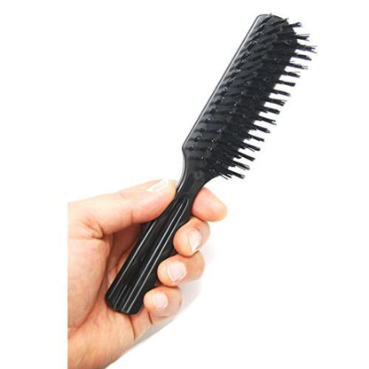 LUXXII 7.5" Pocket Plastic Handle Nylon Bristle Hair Brush - Pack of 2, Black