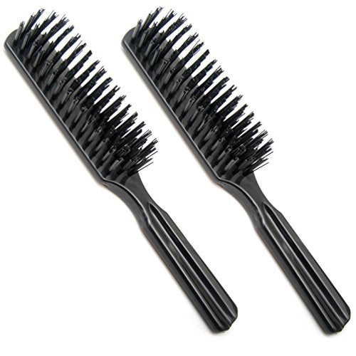 LUXXII 7.5" Pocket Plastic Handle Nylon Bristle Hair Brush - Pack of 2, Black - görsel 2