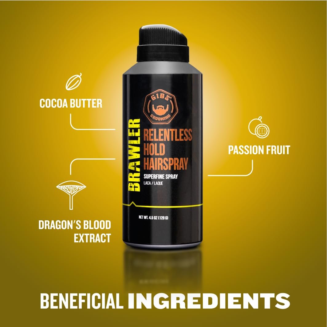 GIBS Grooming Brawler Bantamweight Hairspray - 4.5oz Firm Hold Styling Spray Avelisse
