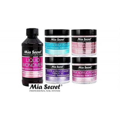 Mia Secret 4 oz Liquid Monomer & Acrylic Powder Set - Pink, Clear, White & Natural 2 oz Each Avelisse