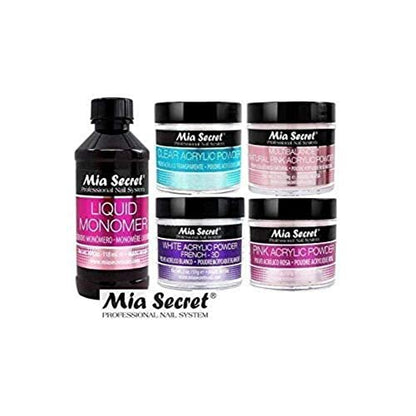 Mia Secret 4 oz Liquid Monomer & Acrylic Powder Set - Pink, Clear, White & Natural 2 oz Each Avelisse