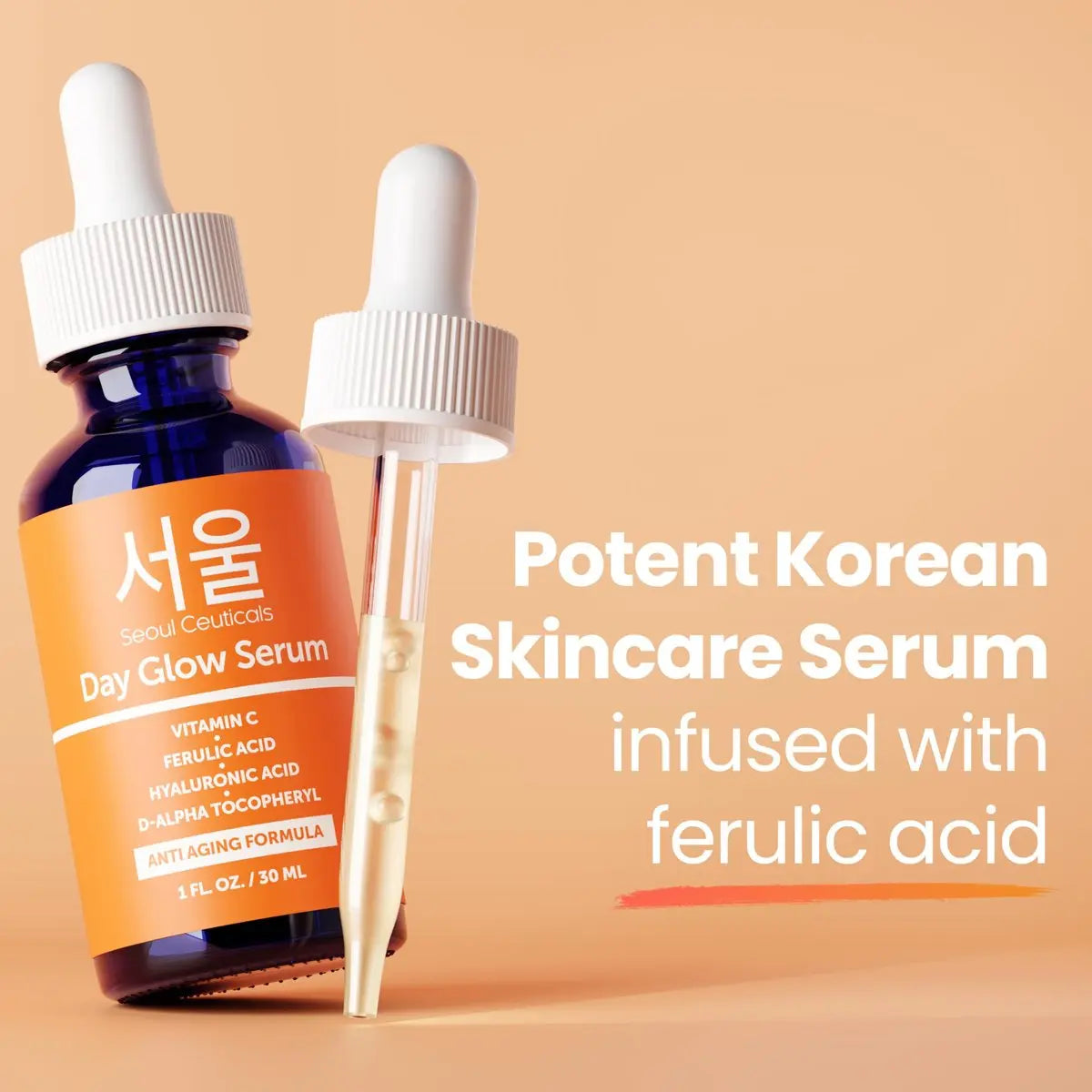 SeoulCeuticals 20% Vitamin C + Hyaluronic Acid Serum with CE Ferulic Acid – Anti Aging & Brightening Korean Face Serum, 1 oz Avelisse
