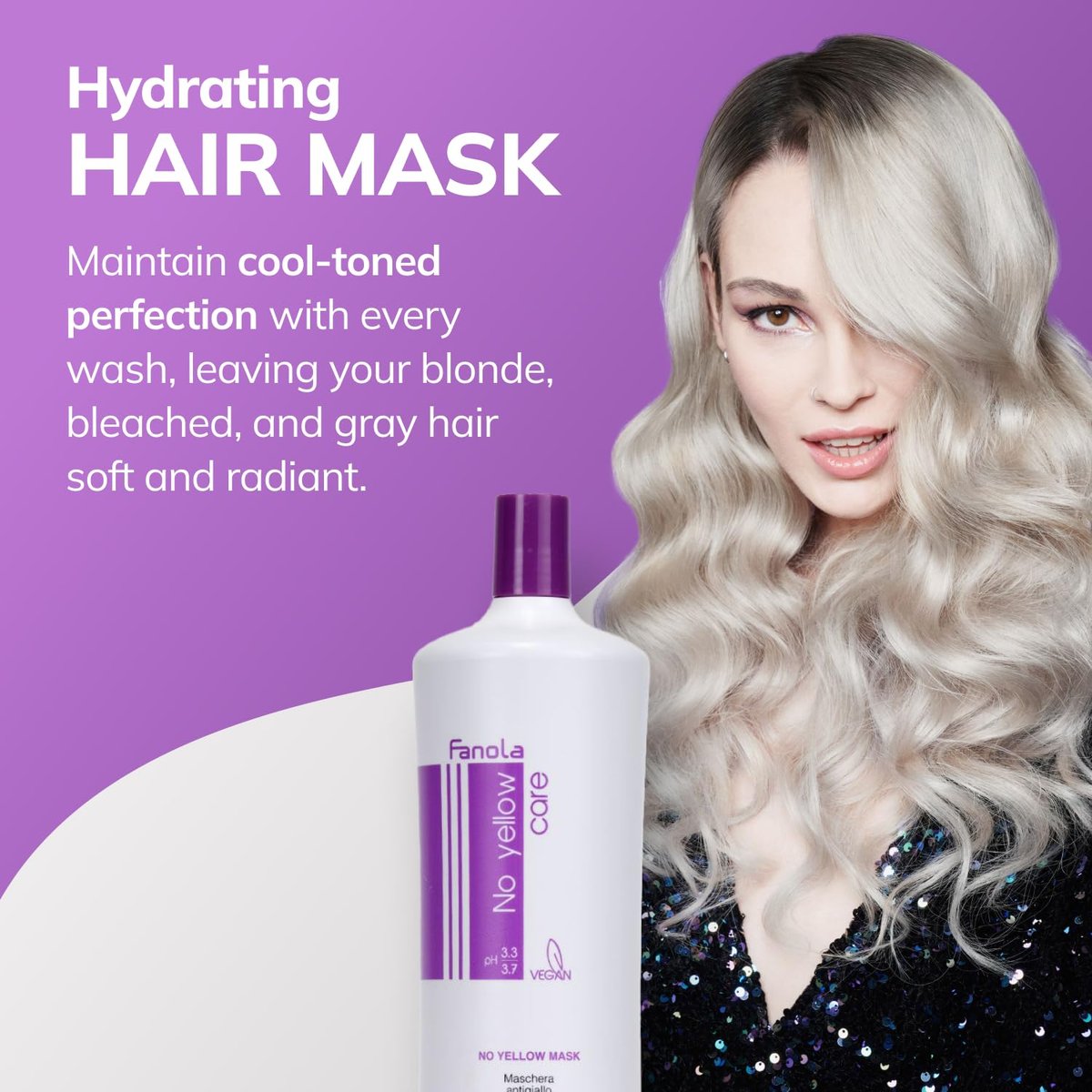 Fanola No Yellow Purple Hair Mask - Acidic pH Deep Conditioning Mask for Blonde, Bleached & Grey Hair - Neutralizes Brassy Tones with Intense Violet Pigment (11.83 oz) Avelisse