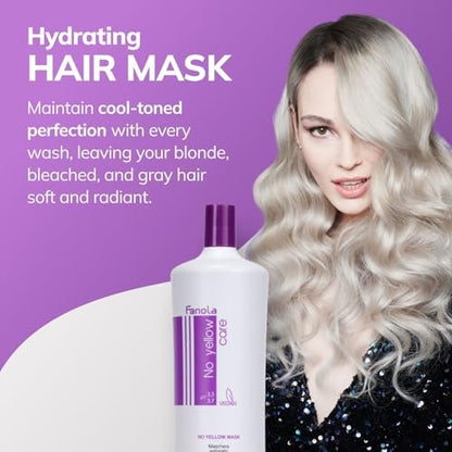 Fanola No Yellow Purple Hair Mask - Acidic pH Deep Conditioning Mask for Blonde, Bleached & Grey Hair - Neutralizes Brassy Tones with Intense Violet Pigment (11.83 oz) Avelisse