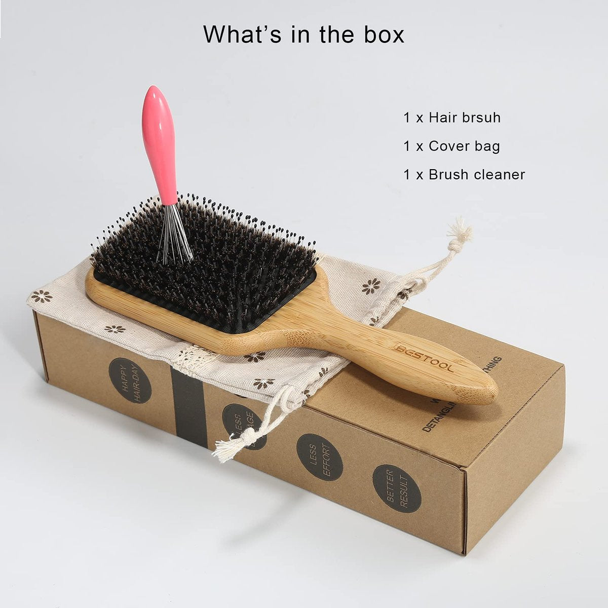 BESTOOL Hair Brush – Boar & Nylon Bristle Brush for All Hair Types (Women, Men, Kids) – Wet/Dry Use – Enhances Shine & Health – Square, Black - görsel 11