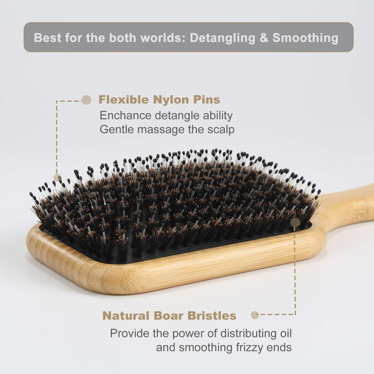 BESTOOL Hair Brush – Boar & Nylon Bristle Brush for All Hair Types (Women, Men, Kids) – Wet/Dry Use – Enhances Shine & Health – Square, Black - görsel 3