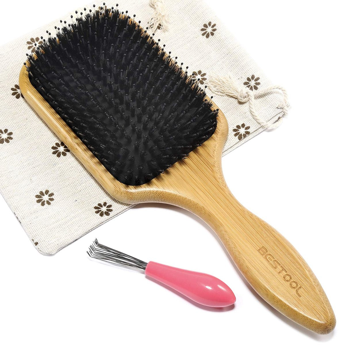 BESTOOL Hair Brush – Boar & Nylon Bristle Brush for All Hair Types (Women, Men, Kids) – Wet/Dry Use – Enhances Shine & Health – Square, Black - görsel 1